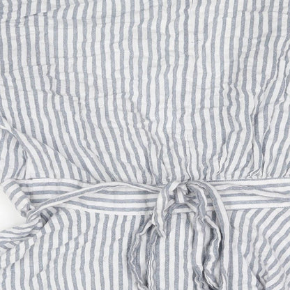 Lumiere Womens Blue Striped Cotton Wrap Blouse Size M V-Neck - Peplum