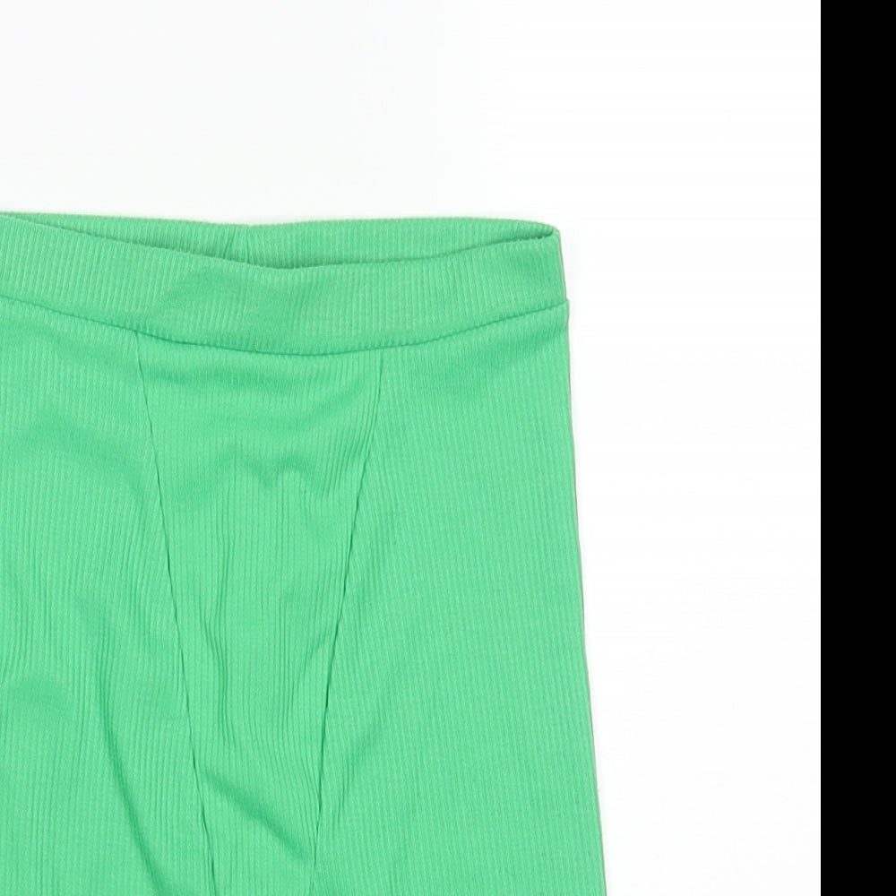 PRETTYLITTLETHING Womens Green Polyester Compression Shorts Size 6 L5 in Regular Pull On - Boxer Style Ribbed