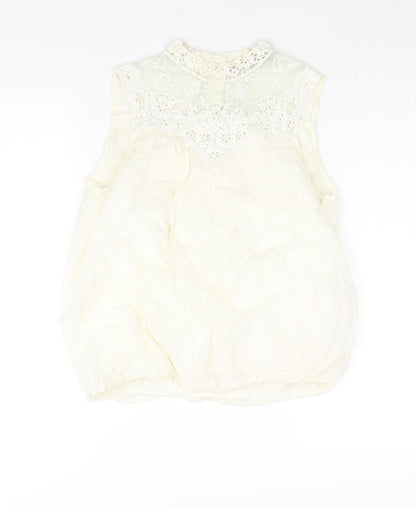 Zara Womens Ivory Polyester Camisole Blouse Size M Mock Neck - Lace Detail
