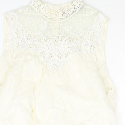 Zara Womens Ivory Polyester Camisole Blouse Size M Mock Neck - Lace Detail
