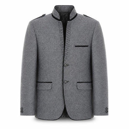 Astonia Mens Grey Herringbone Polyester Jacket Blazer Size 40 Regular - No Lapel Velvet Trim