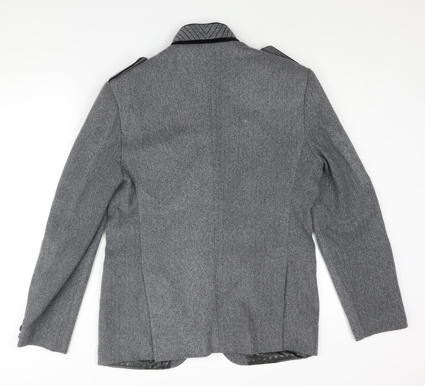 Astonia Mens Grey Herringbone Polyester Jacket Blazer Size 40 Regular - No Lapel Velvet Trim