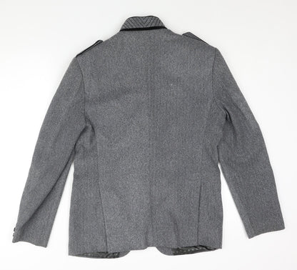 Astonia Mens Grey Herringbone Polyester Jacket Blazer Size 40 Regular - No Lapel Velvet Trim