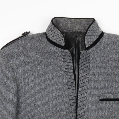 Astonia Mens Grey Herringbone Polyester Jacket Blazer Size 40 Regular - No Lapel Velvet Trim