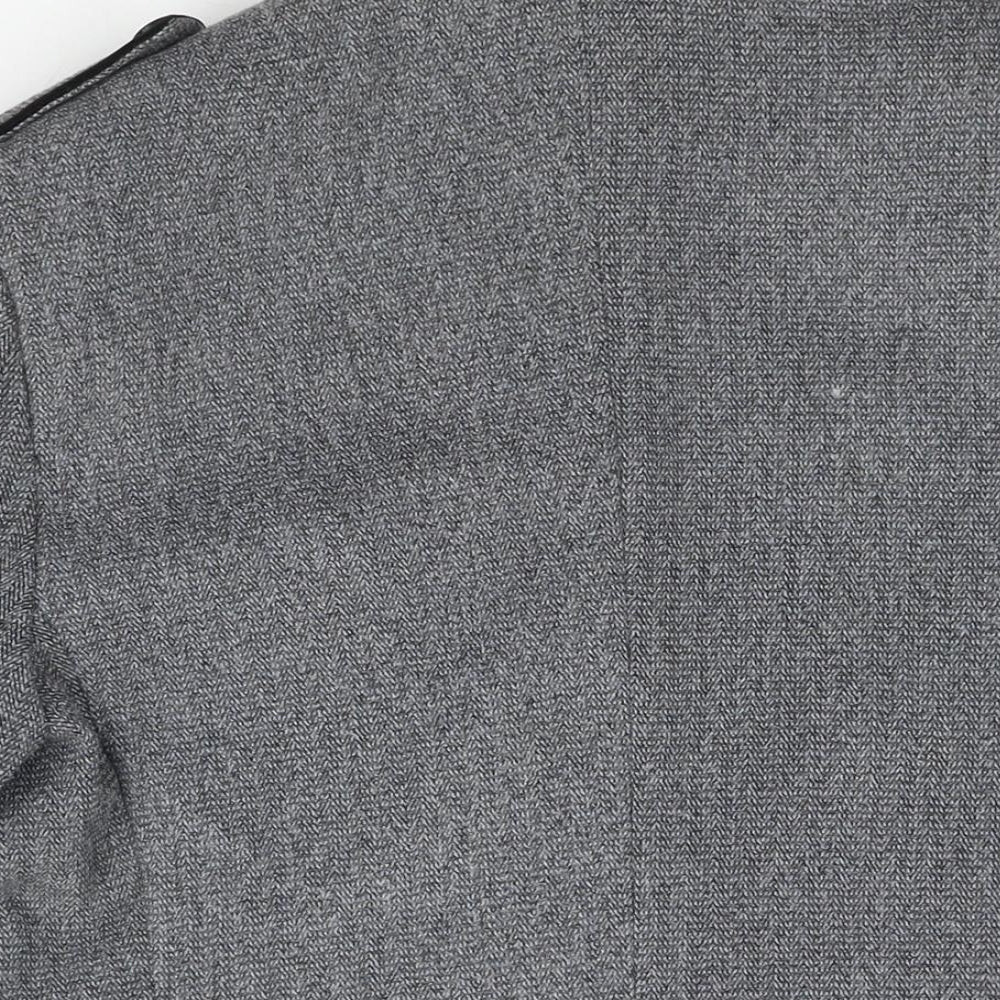 Astonia Mens Grey Herringbone Polyester Jacket Blazer Size 40 Regular - No Lapel Velvet Trim