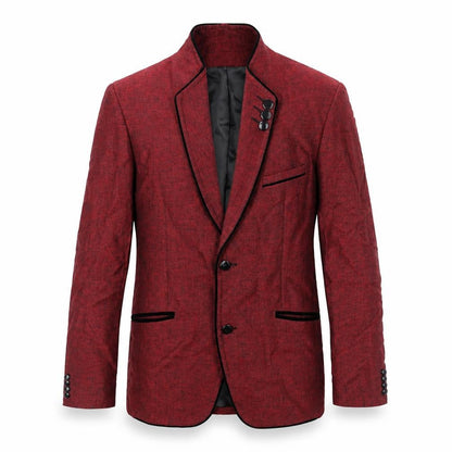 Leemans Mens Red Polyester Jacket Suit Jacket Size 38 Regular - Velvet Trim Detail