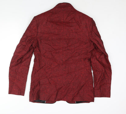 Leemans Mens Red Polyester Jacket Suit Jacket Size 38 Regular - Velvet Trim Detail