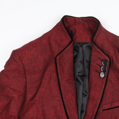 Leemans Mens Red Polyester Jacket Suit Jacket Size 38 Regular - Velvet Trim Detail