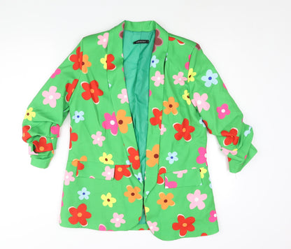 Made in Italy Womens Green Floral Jacket Blazer Size S - Rouched Sleeve