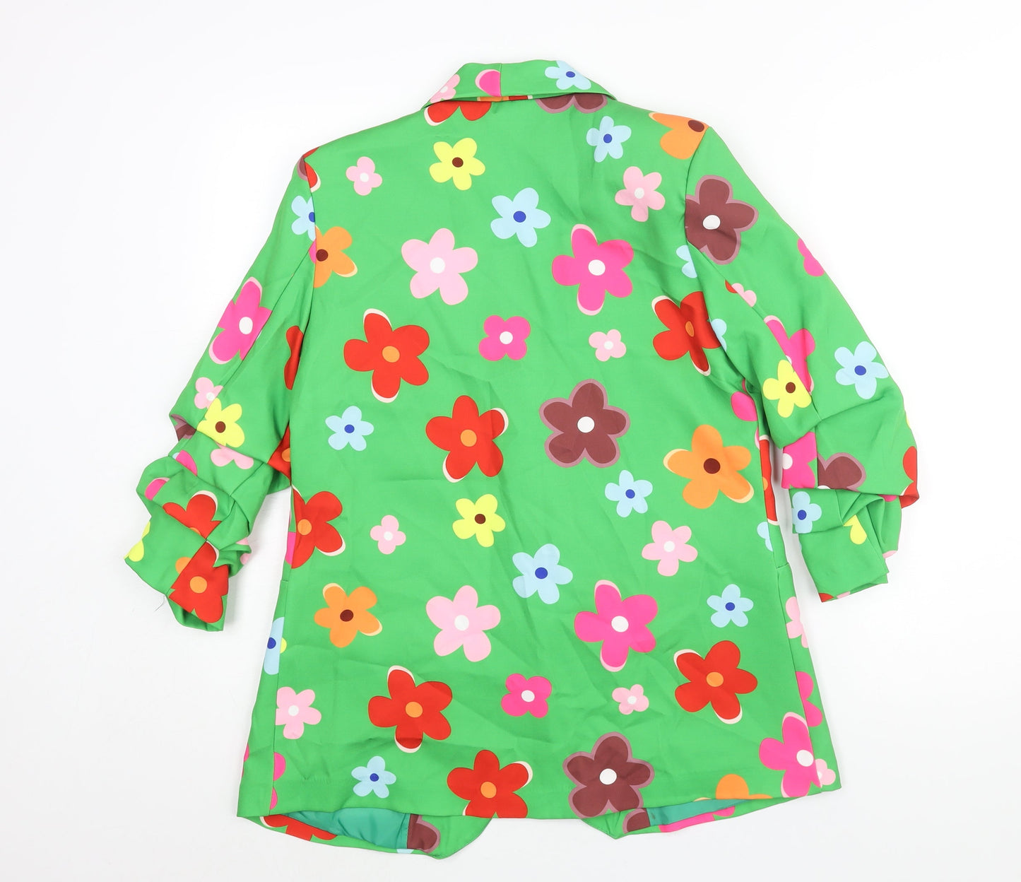 Made in Italy Womens Green Floral Jacket Blazer Size S - Rouched Sleeve