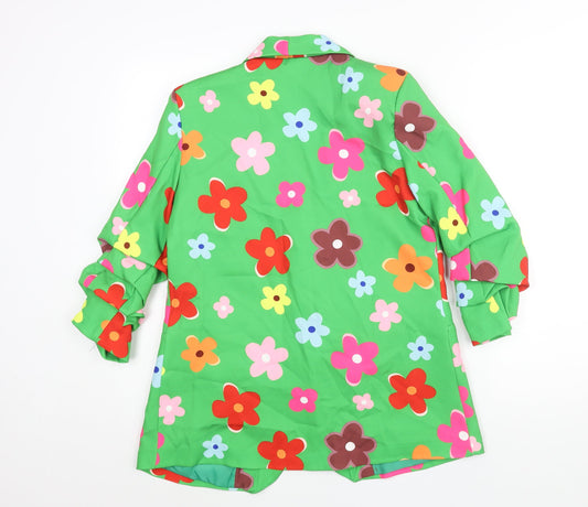 Made in Italy Womens Green Floral Jacket Blazer Size S - Rouched Sleeve