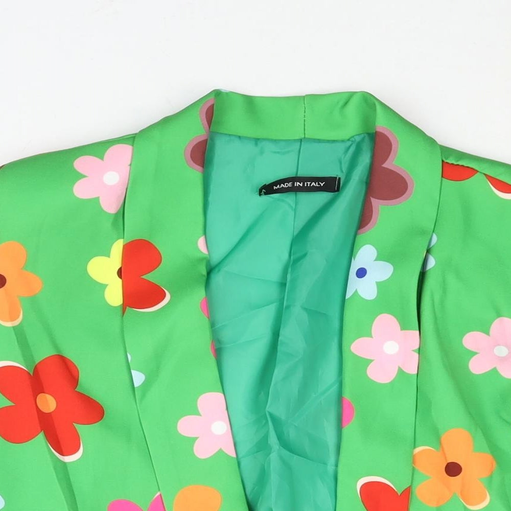 Made in Italy Womens Green Floral Jacket Blazer Size S - Rouched Sleeve