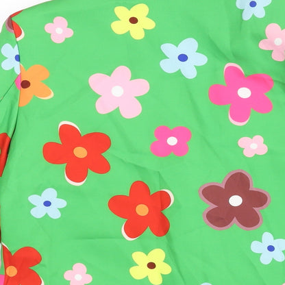 Made in Italy Womens Green Floral Jacket Blazer Size S - Rouched Sleeve
