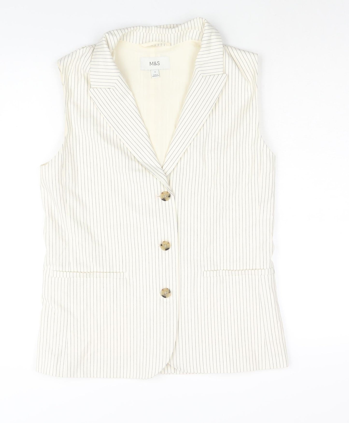 Marks and Spencer Womens Ivory Pinstripe Polyester Jacket Suit Waistcoat Size 8