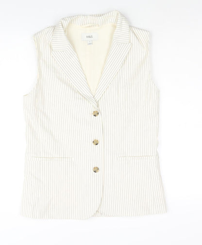 Marks and Spencer Womens Ivory Pinstripe Polyester Jacket Suit Waistcoat Size 8
