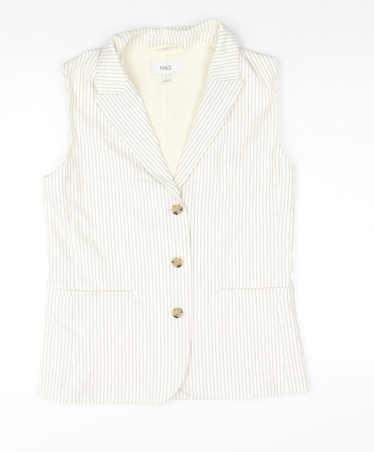 Marks and Spencer Womens Ivory Pinstripe Polyester Jacket Suit Waistcoat Size 8