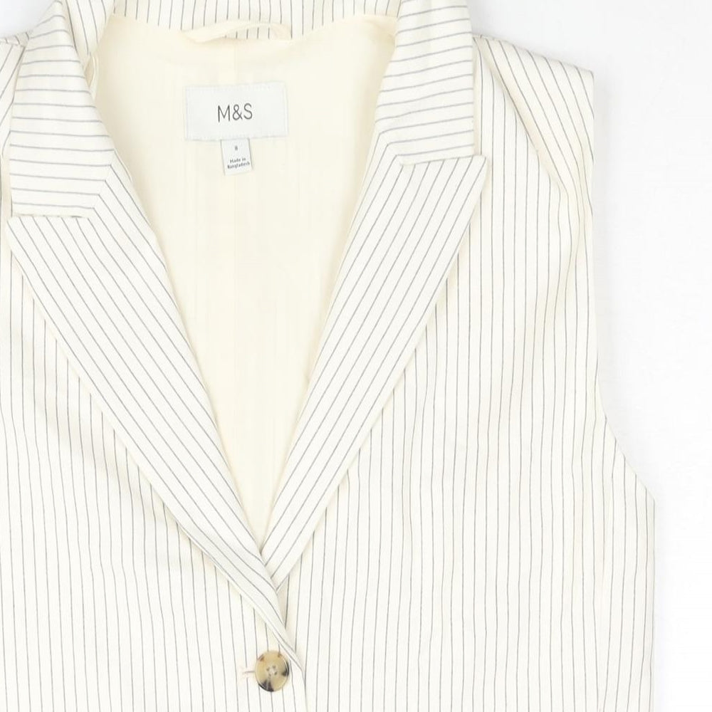 Marks and Spencer Womens Ivory Pinstripe Polyester Jacket Suit Waistcoat Size 8