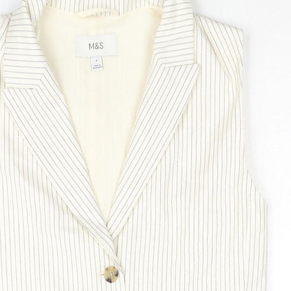 Marks and Spencer Womens Ivory Pinstripe Polyester Jacket Suit Waistcoat Size 8
