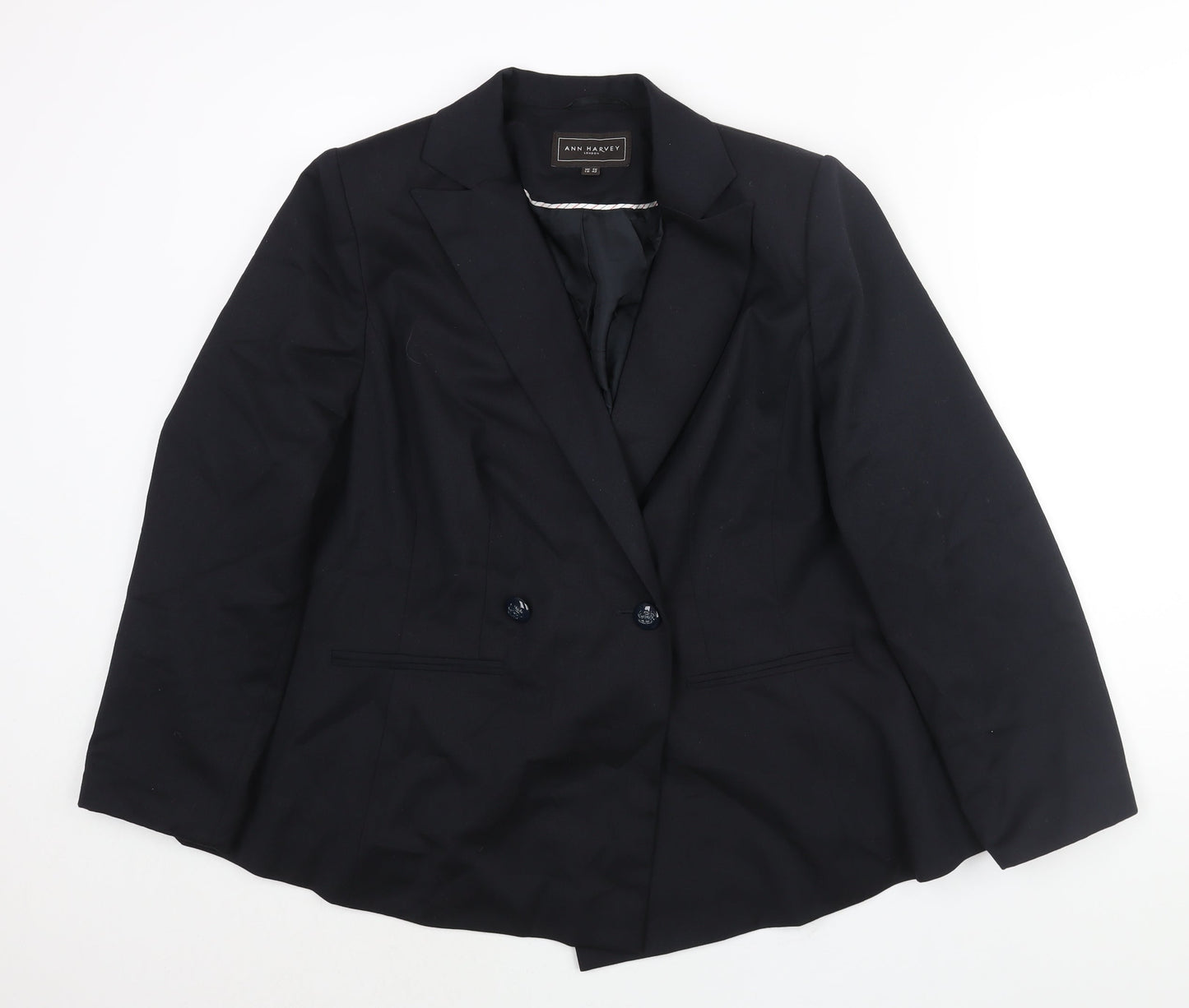 Ann Harvey] Womens Black Polyester Jacket Suit Jacket Size 16