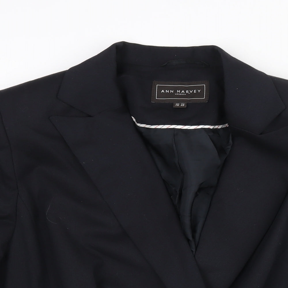 Ann Harvey] Womens Black Polyester Jacket Suit Jacket Size 16