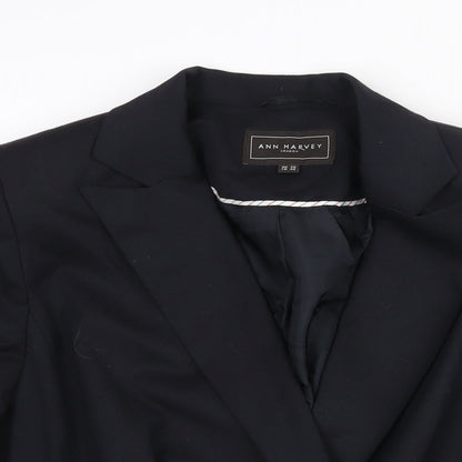 Ann Harvey] Womens Black Polyester Jacket Suit Jacket Size 16