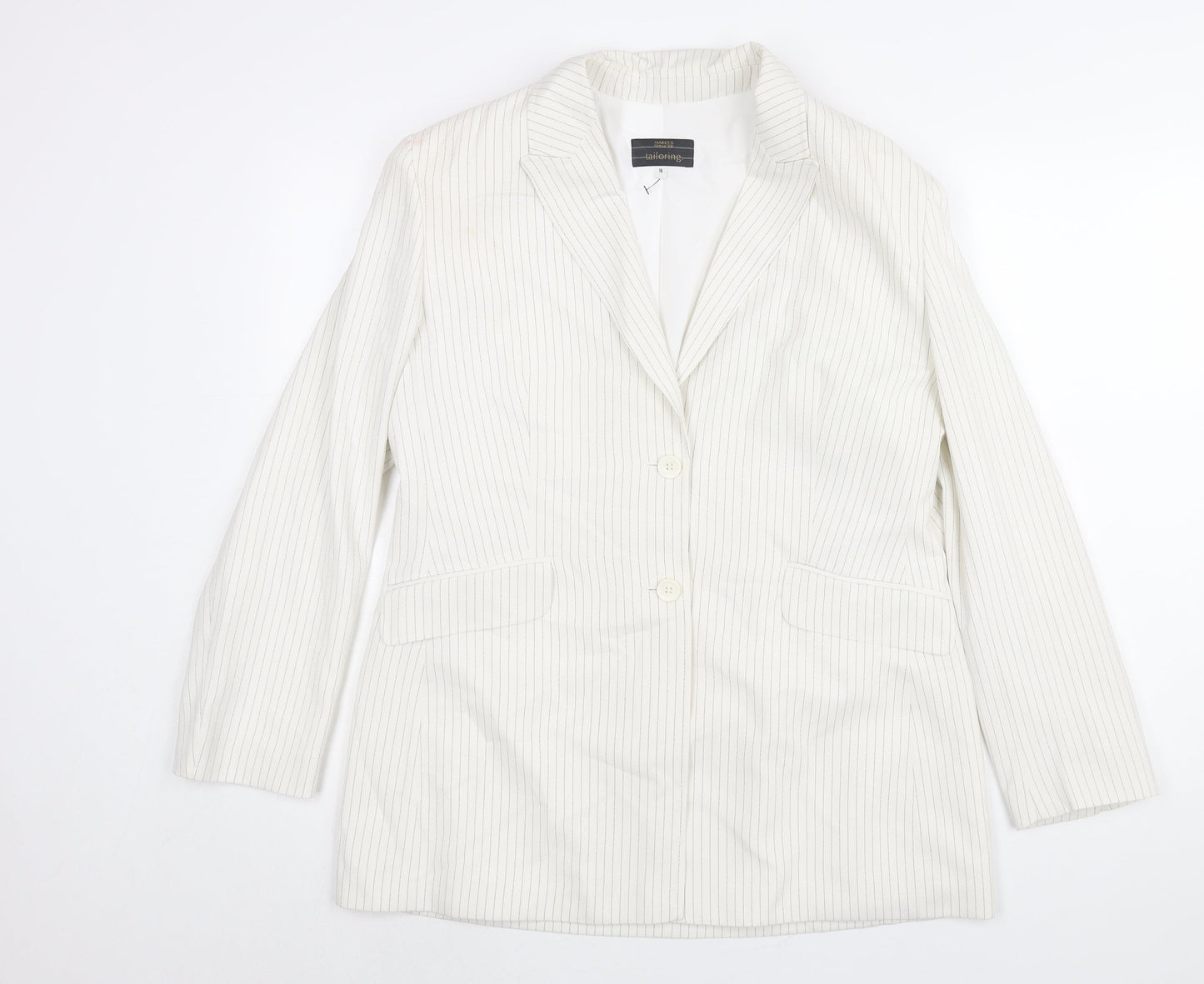 Marks and Spencer Womens Ivory Pinstripe Polyester Jacket Suit Jacket Size 16
