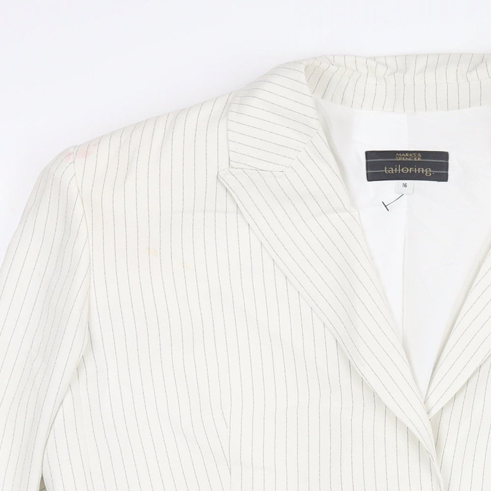 Marks and Spencer Womens Ivory Pinstripe Polyester Jacket Suit Jacket Size 16
