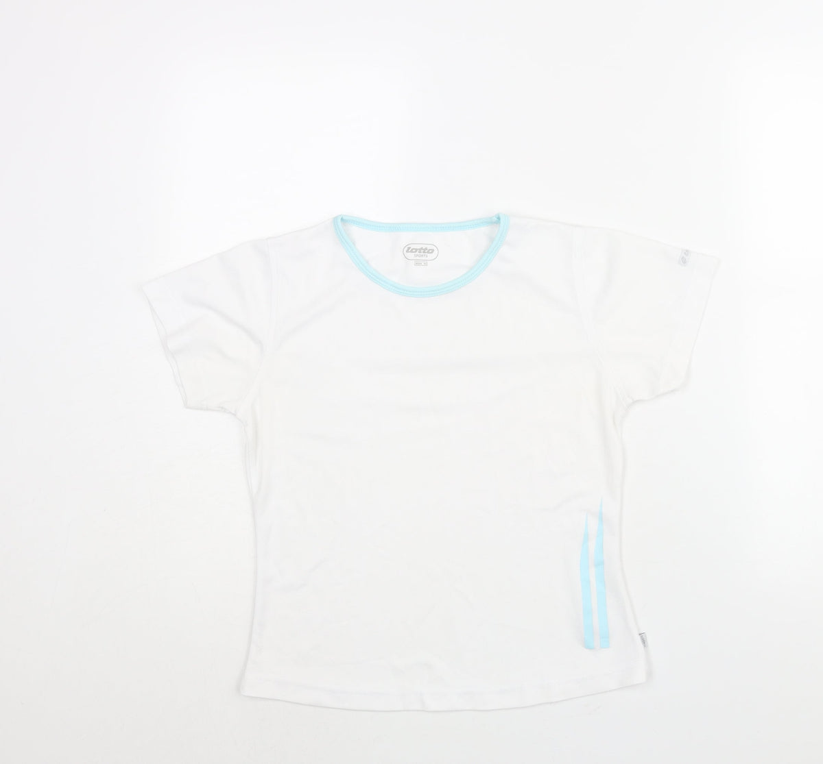 Lotto Womens White Polyester Basic T-Shirt Size 10 Round Neck Pullover - Stripe Detail