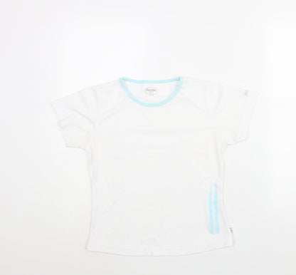 Lotto Womens White Polyester Basic T-Shirt Size 10 Round Neck Pullover - Stripe Detail