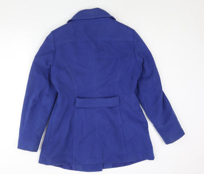 BHS Womens Blue Pea Coat Coat Size 14 Button - Double Breasted