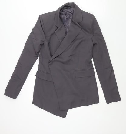 PRETTYLITTLETHING Womens Grey Jacket Blazer Size 4 Button - Asymmetric