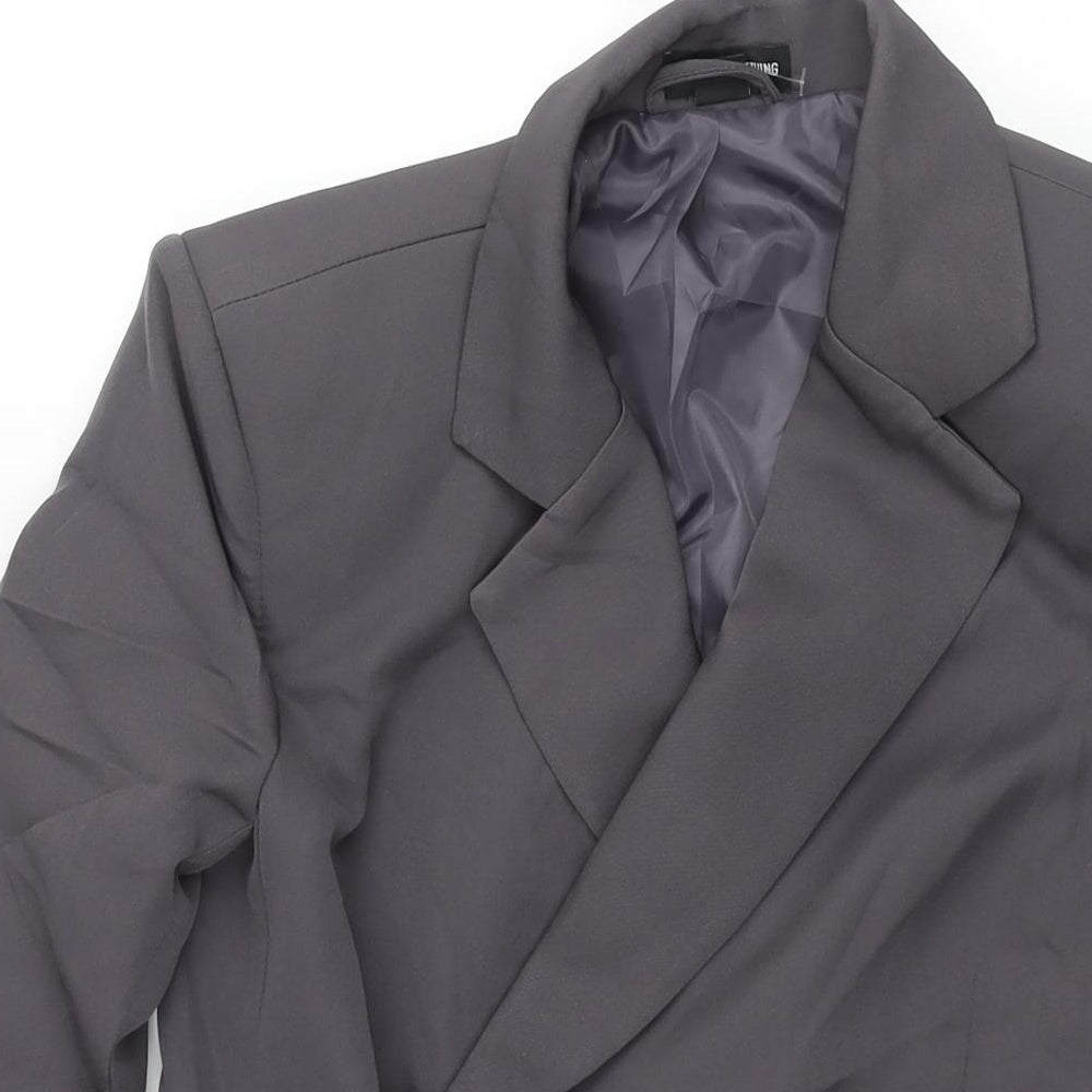 PRETTYLITTLETHING Womens Grey Jacket Blazer Size 4 Button - Asymmetric