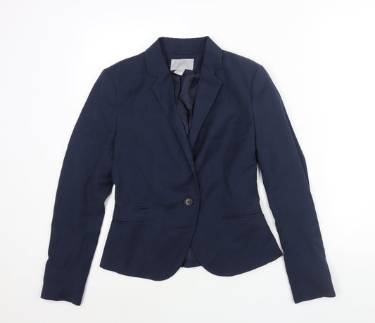 H&M Womens Blue Polyester Jacket Suit Jacket Size 10