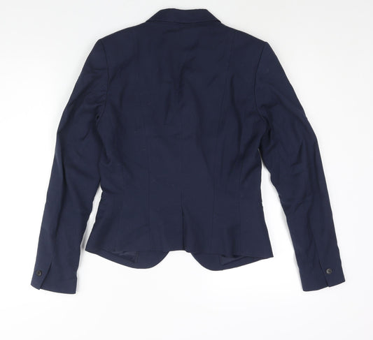 H&M Womens Blue Polyester Jacket Suit Jacket Size 10