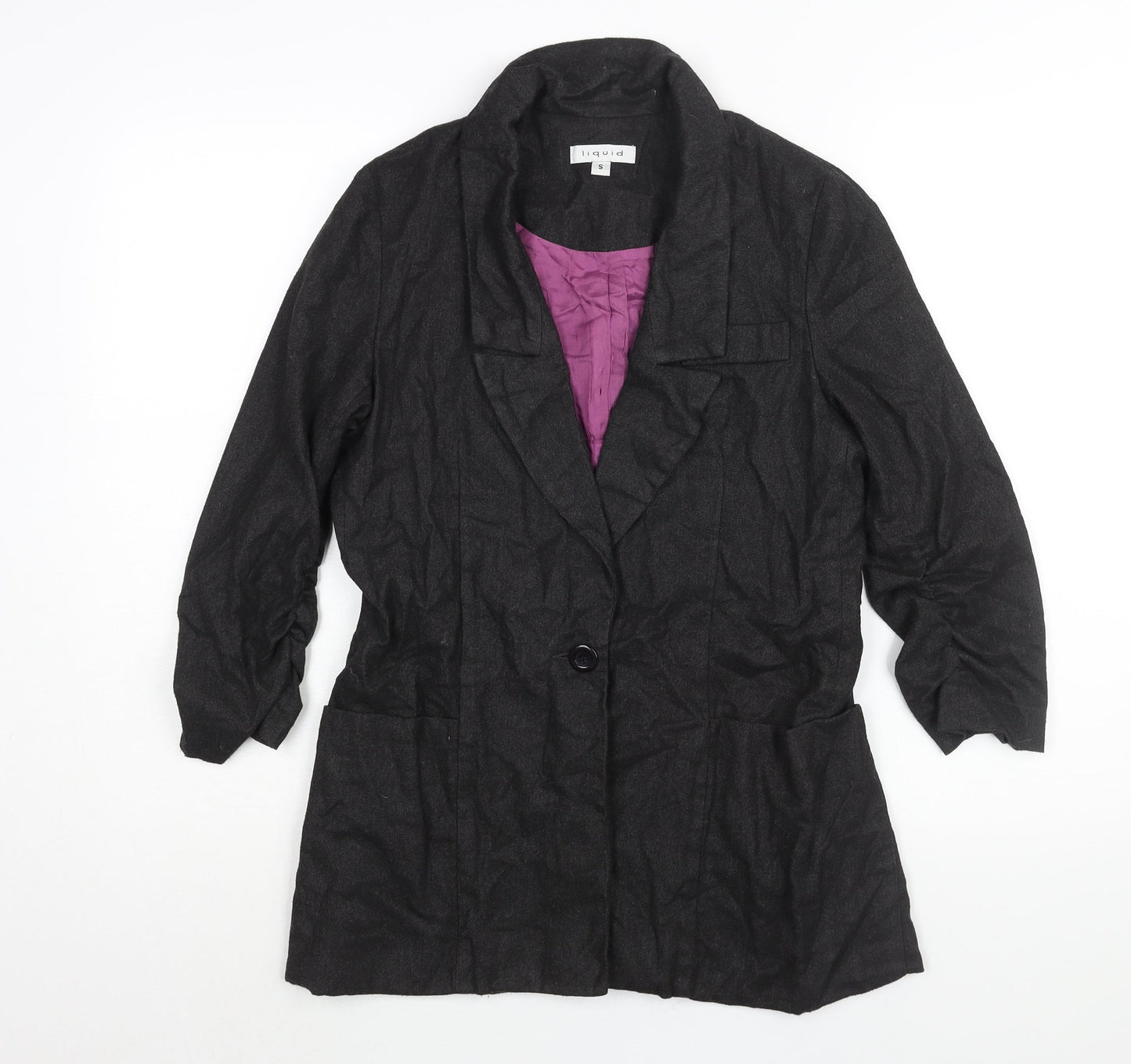 Liquid Womens Black Jacket Blazer Size S Button - Rouched Sleeve