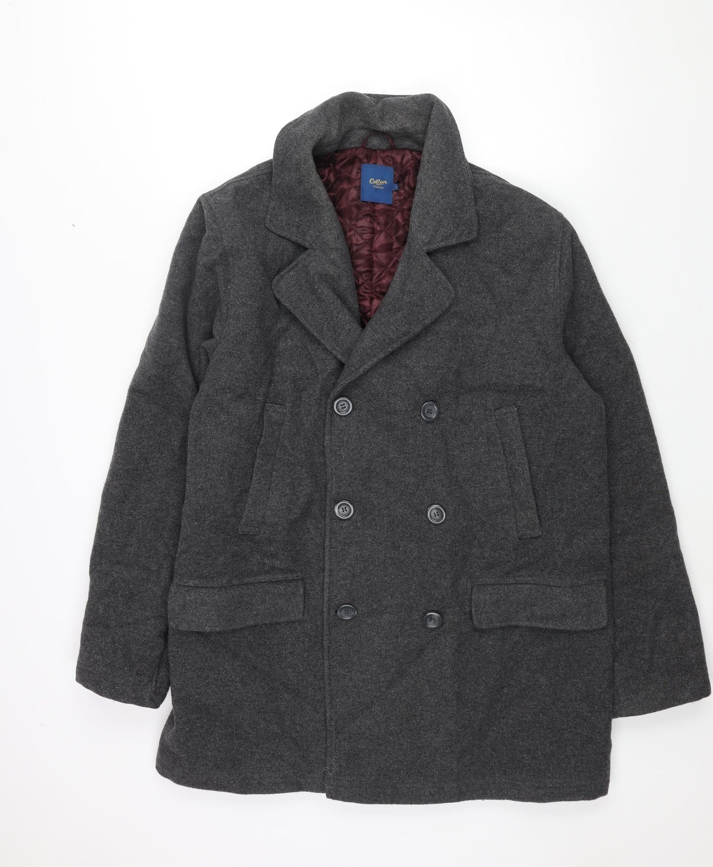 Mens UK Size L Cotton Traders Grey Pea Coat