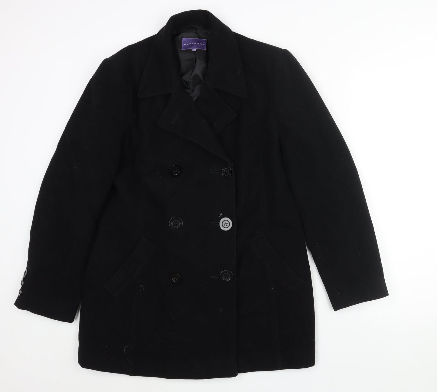 Autonomy Womens Black Pea Coat Coat Size 14 Button