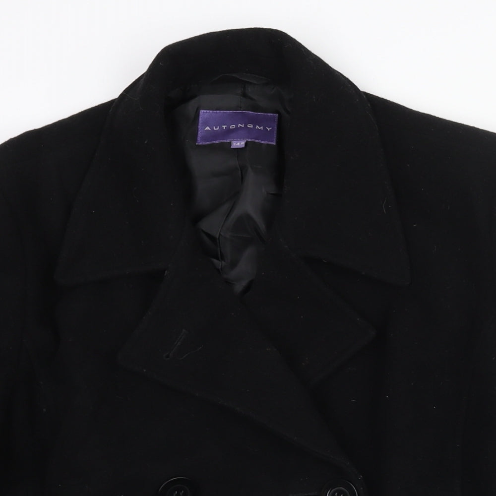 Autonomy Womens Black Pea Coat Coat Size 14 Button