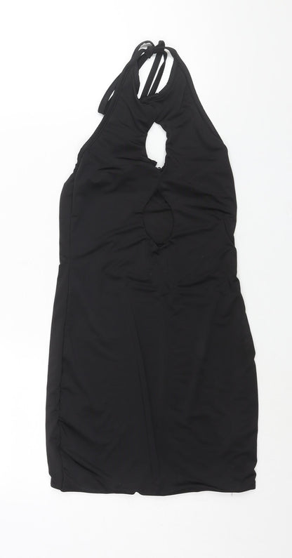 PRETTYLITTLETHING Womens Black Polyester Bodycon Size 6 Halter Tie - Cut Out