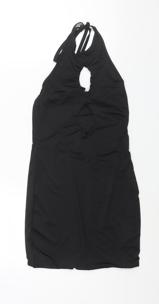 PRETTYLITTLETHING Womens Black Polyester Bodycon Size 6 Halter Tie - Cut Out