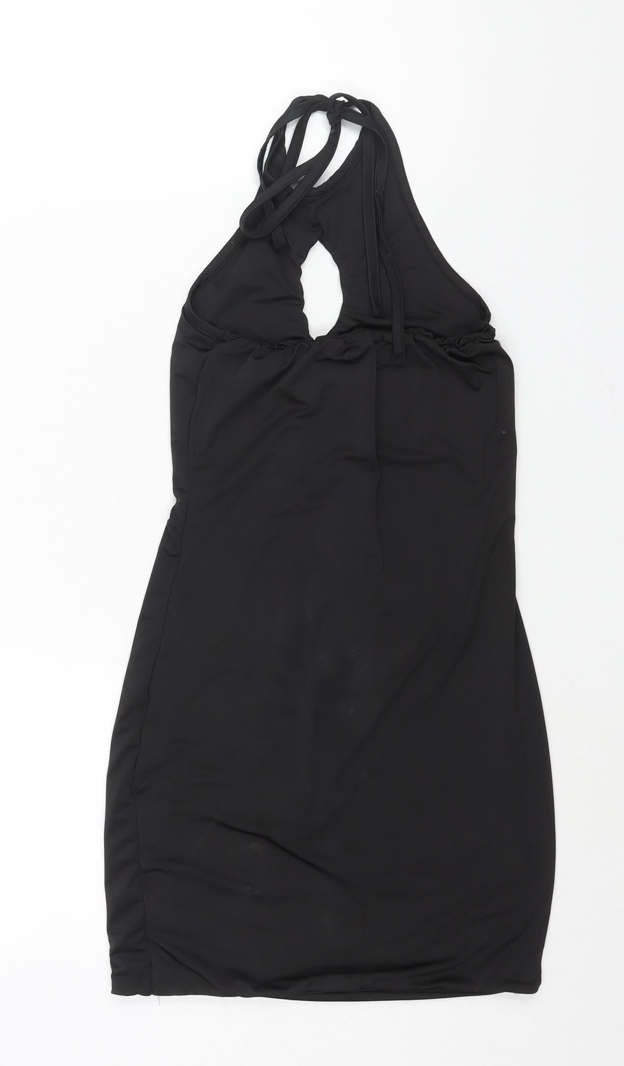 PRETTYLITTLETHING Womens Black Polyester Bodycon Size 6 Halter Tie - Cut Out