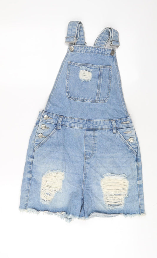 Denim & Co. Womens Blue Cotton Playsuit One-Piece Size 6 L3 in Button - Distressed