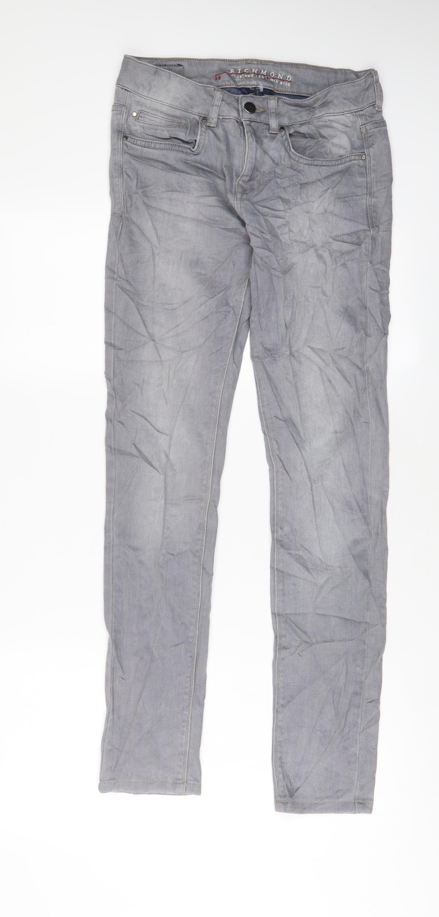 Mens UK Size 26 in Richmond Slim Fit Straight Grey Jeans