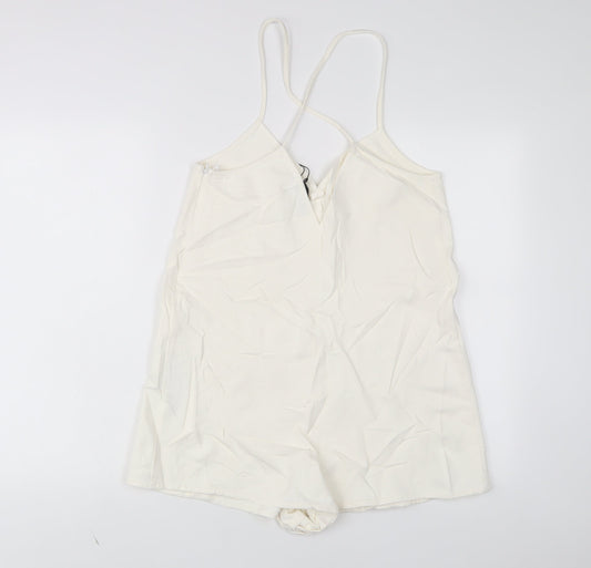 Zara Womens White Cotton Playsuit One-Piece Size M Zip