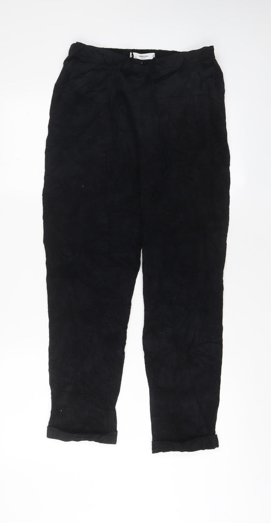 Mango Womens Blue Cotton Trousers Size S L27 in Regular Drawstring