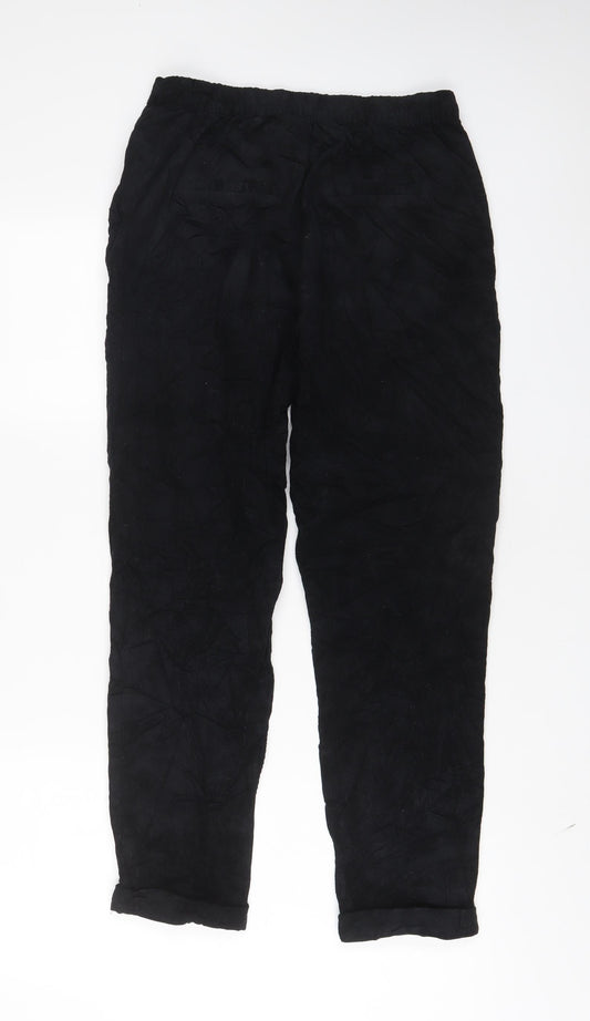 Mango Womens Blue Cotton Trousers Size S L27 in Regular Drawstring