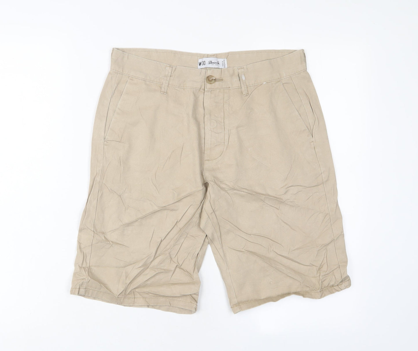 Denim & Co. Mens Beige Cotton Bermuda Shorts Size 30 in L10 in Regular Zip
