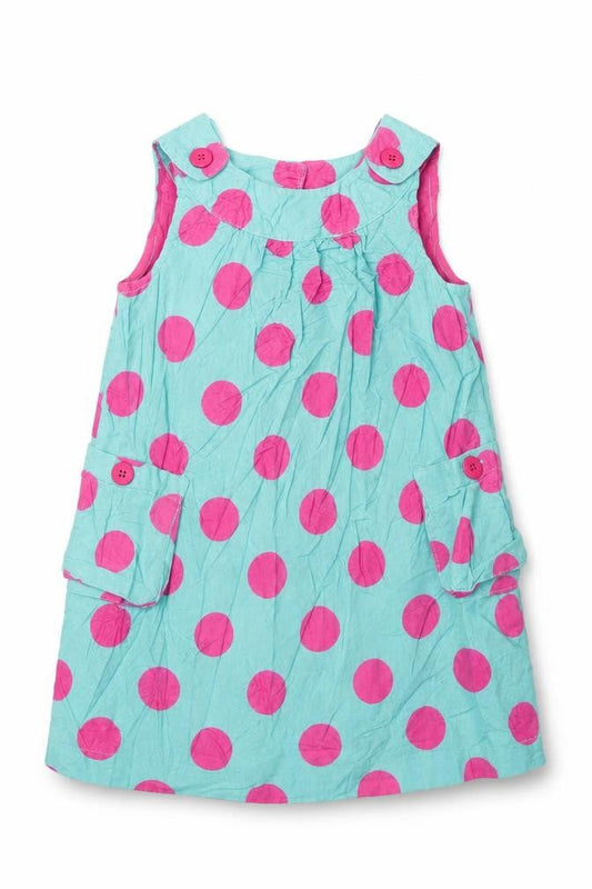John Lewis Girls Blue Polka Dot Cotton A-Line Size 18-24 Months Crew Neck Button