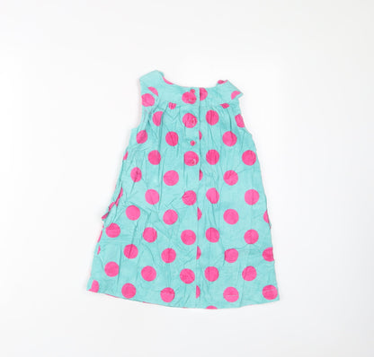 John Lewis Girls Blue Polka Dot Cotton A-Line Size 18-24 Months Crew Neck Button