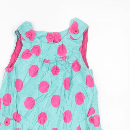John Lewis Girls Blue Polka Dot Cotton A-Line Size 18-24 Months Crew Neck Button